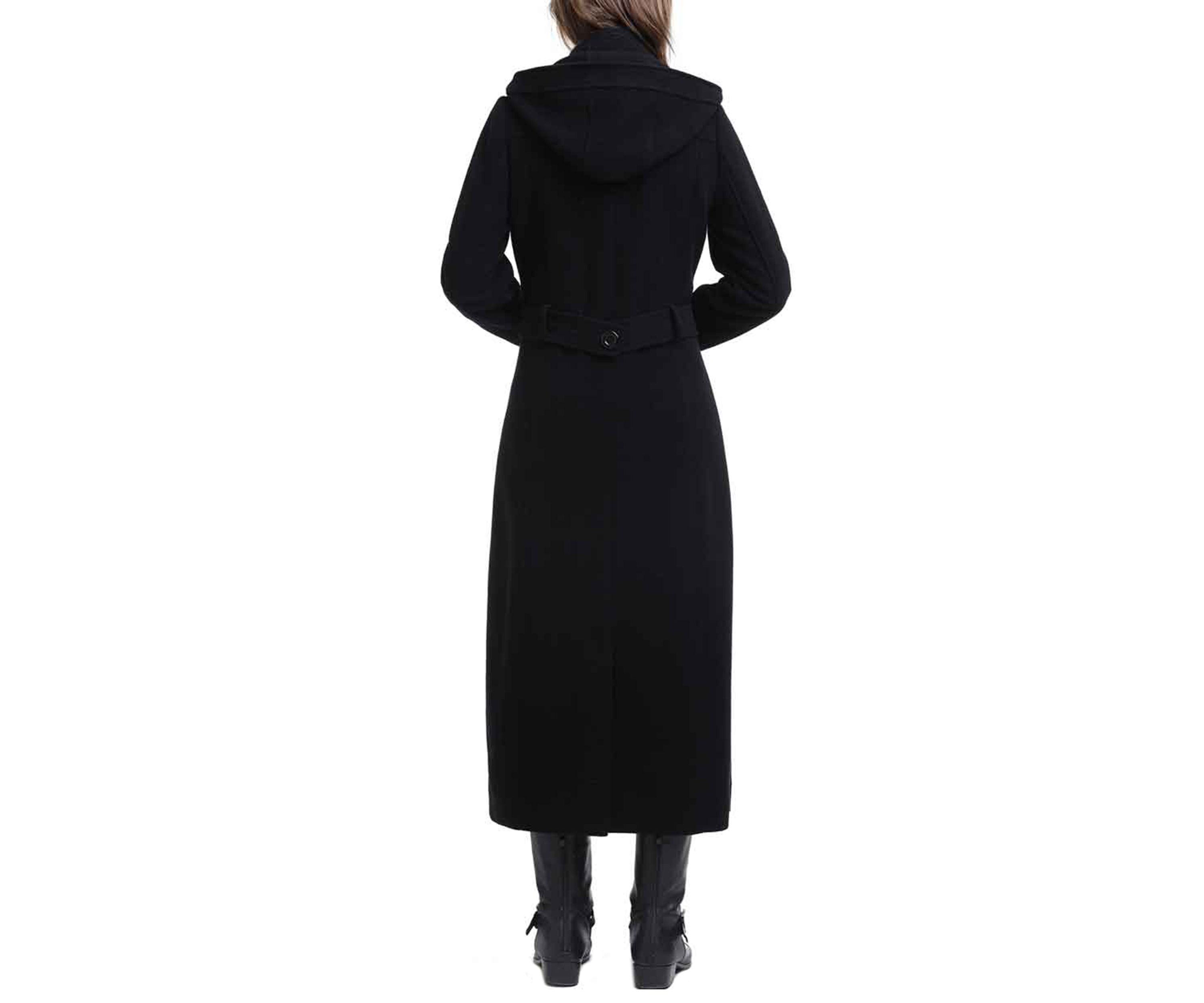 Womens Long Hooded Wool Walking Coat