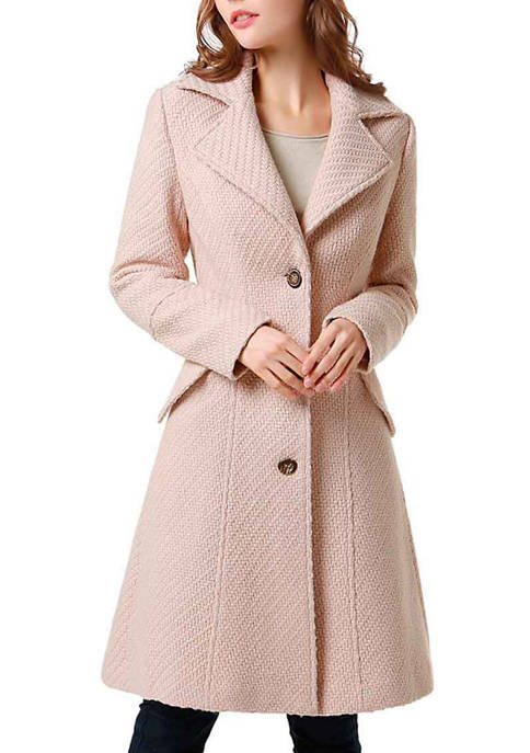 Wool Blend Boucle Walking Coat, Women Wool Trench Coat