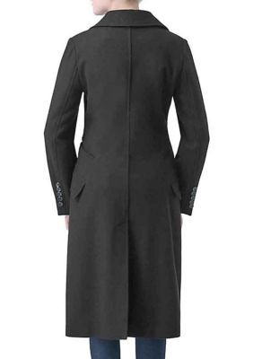 Women's Double Breasted Long Wool Blend Walking Coat 