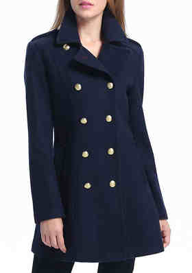 Womens Peacoat Outdoor Wool Blended Classic Double Breasted Pea Coats
