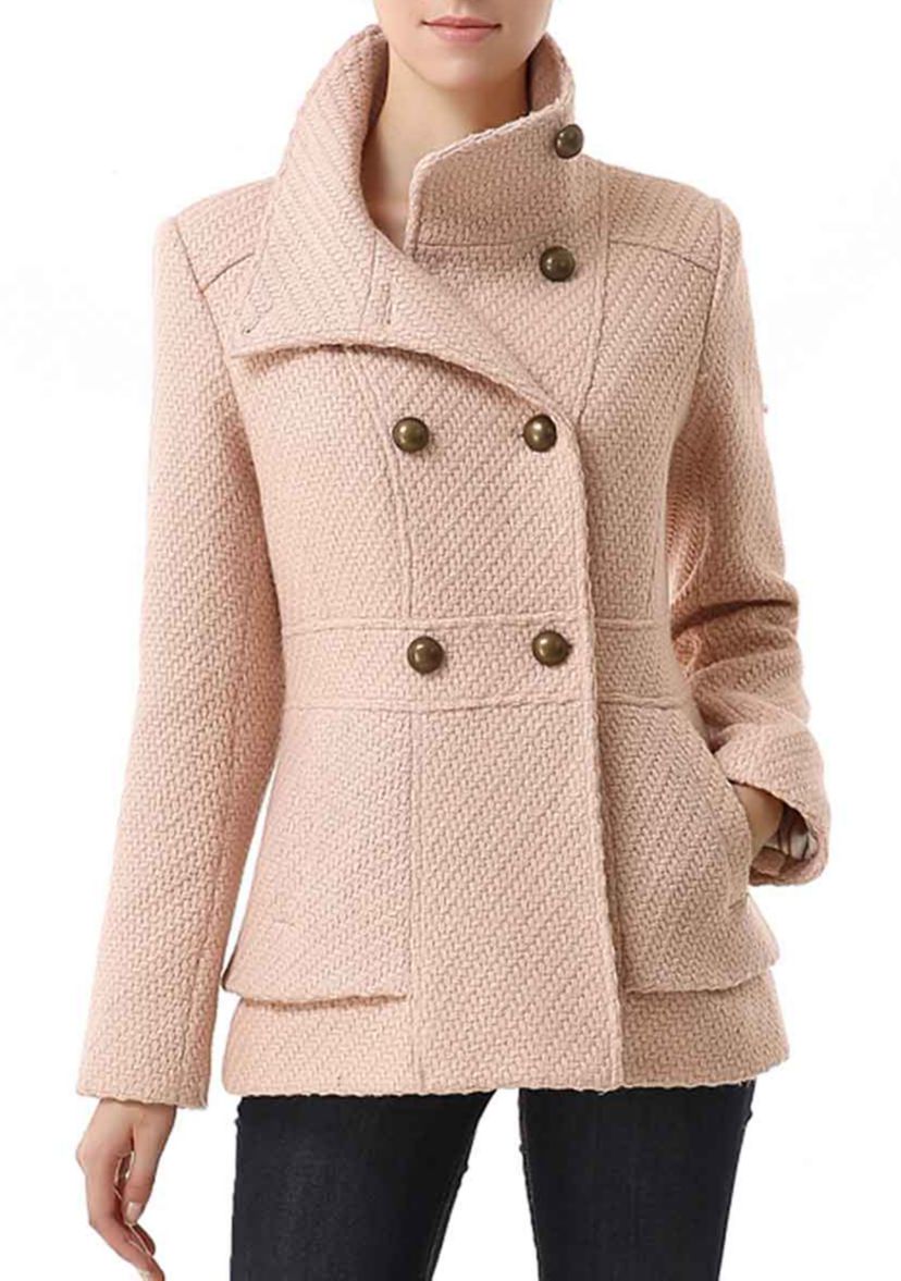 Womens Wool Blend Boucle Pea Coat