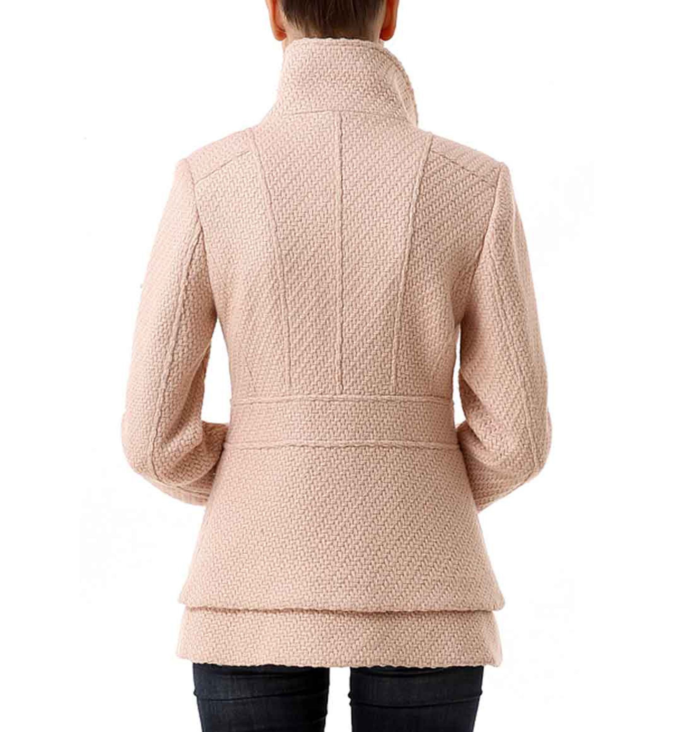 Womens Wool Blend Boucle Pea Coat