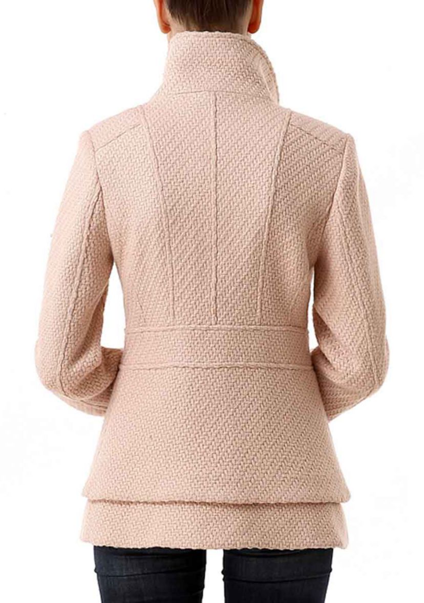 Womens Wool Blend Boucle Pea Coat
