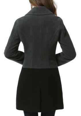 Women's Colorblock Wool Blended Pea Coat