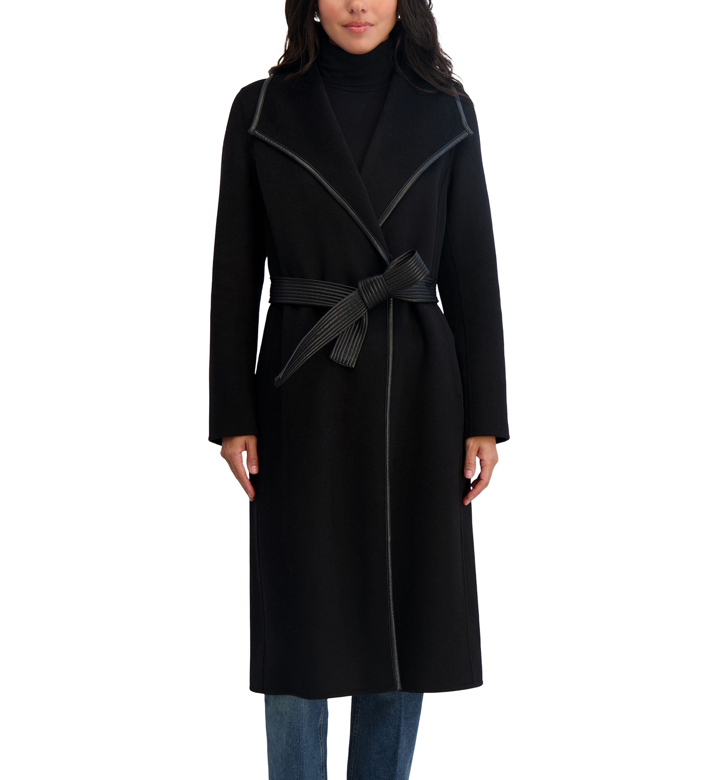 Juliette Long Line Wrap Coat With Binding Detail