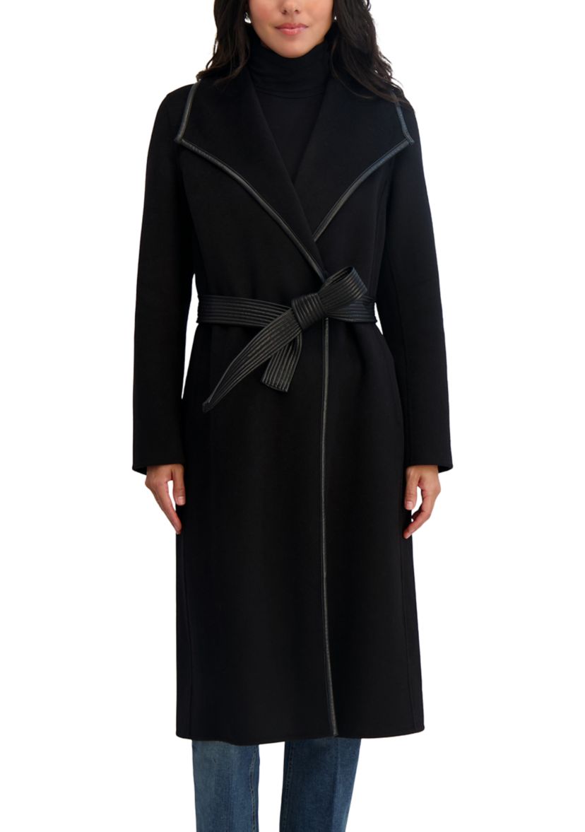 Juliette Long Line Wrap Coat With Binding Detail