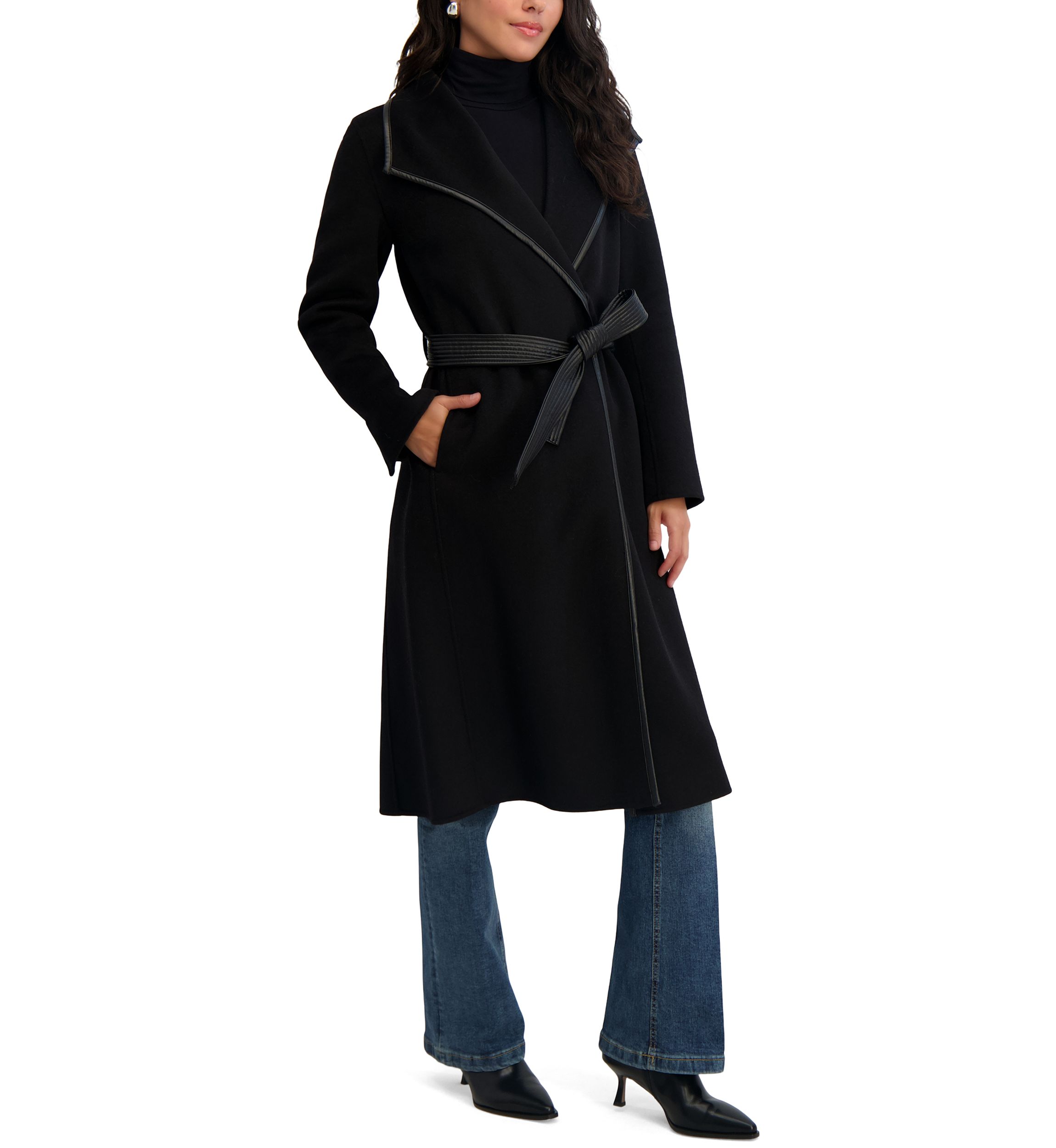 Juliette Long Line Wrap Coat With Binding Detail