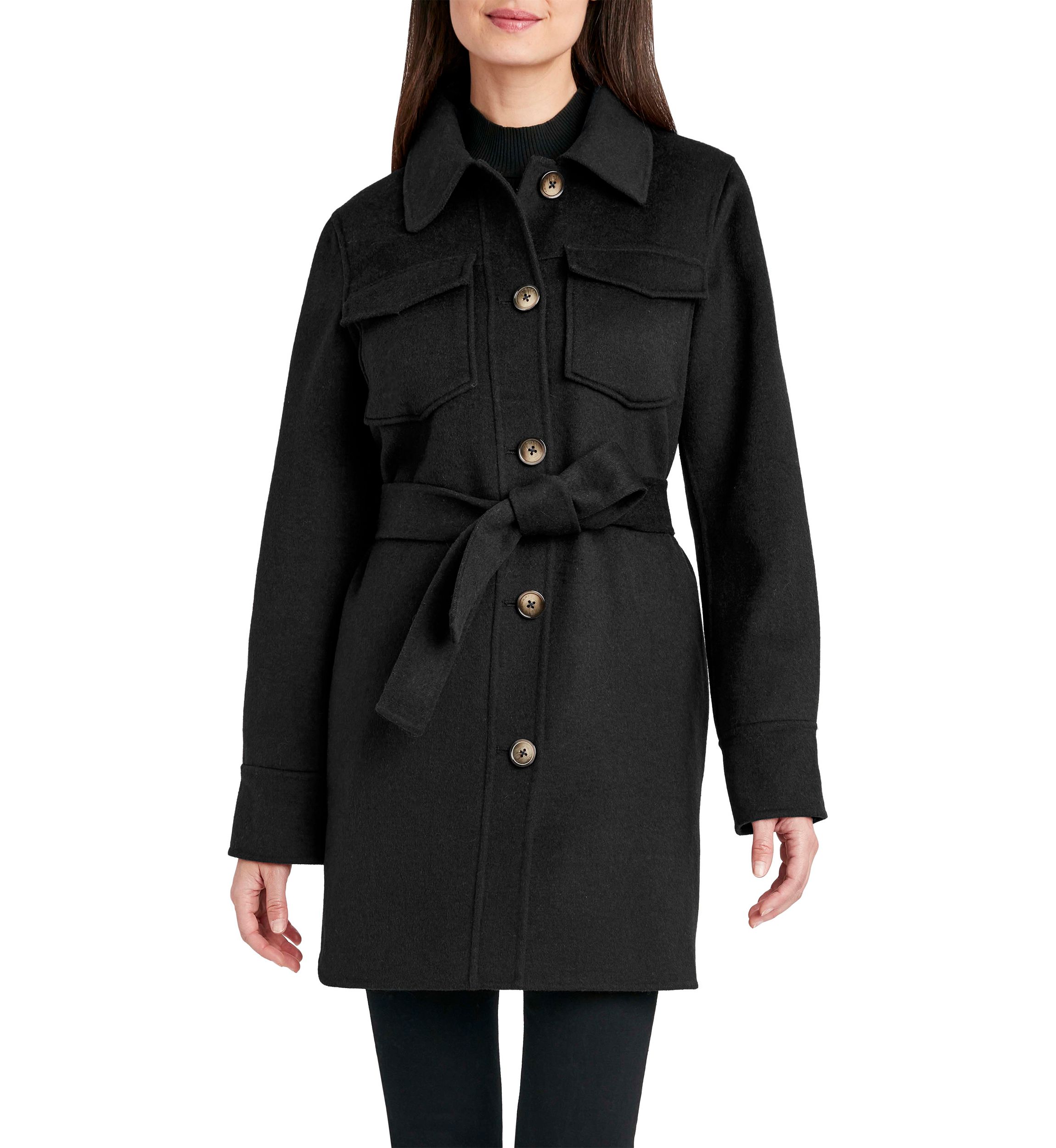 Womens Brooke Double Face Wool Shacket with Belt