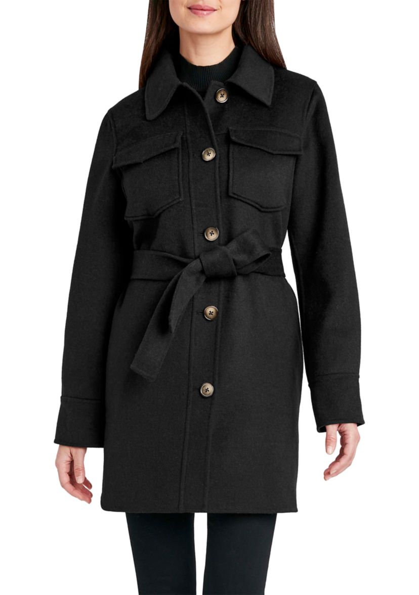Womens Brooke Double Face Wool Shacket with Belt
