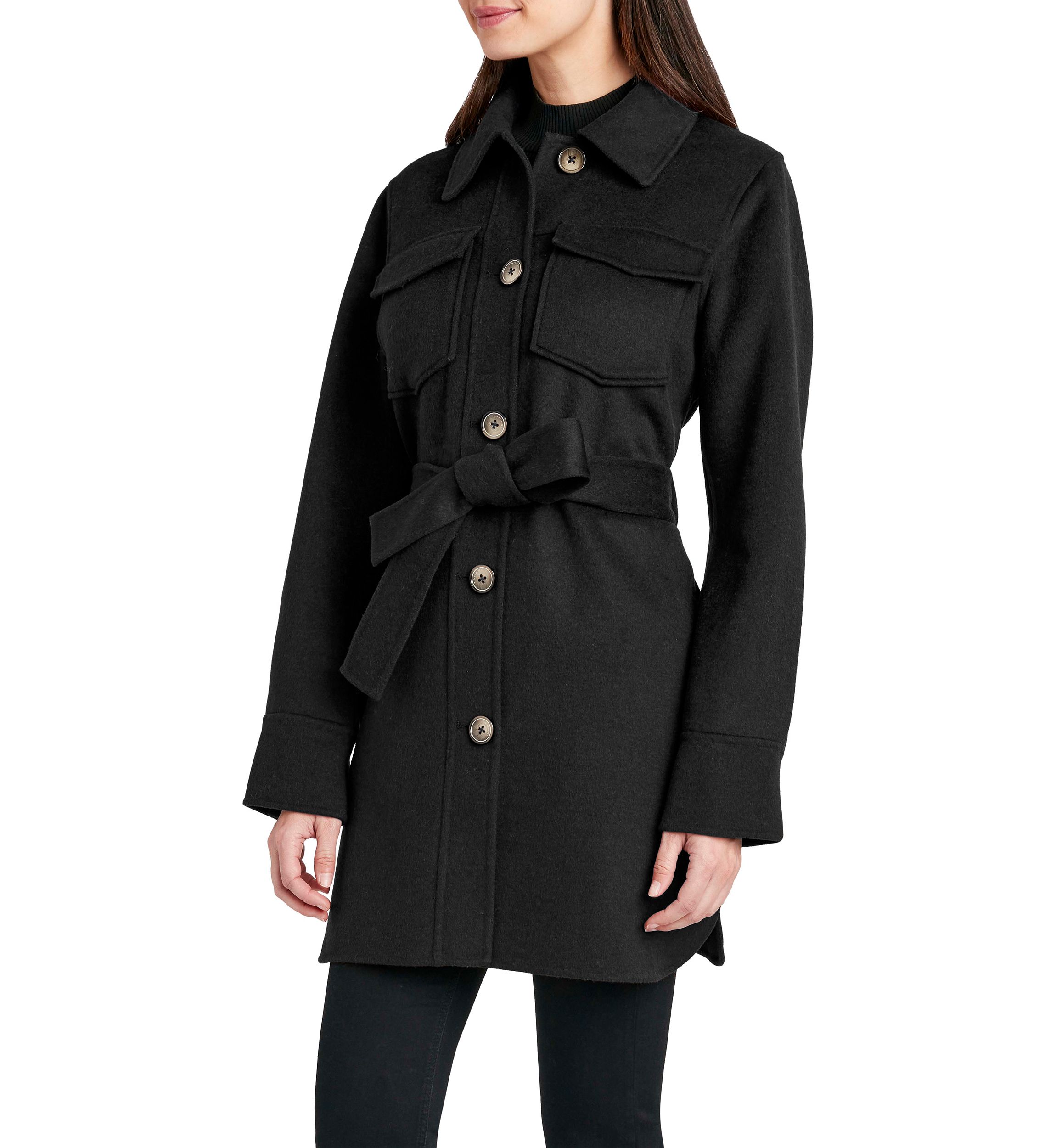Womens Brooke Double Face Wool Shacket with Belt