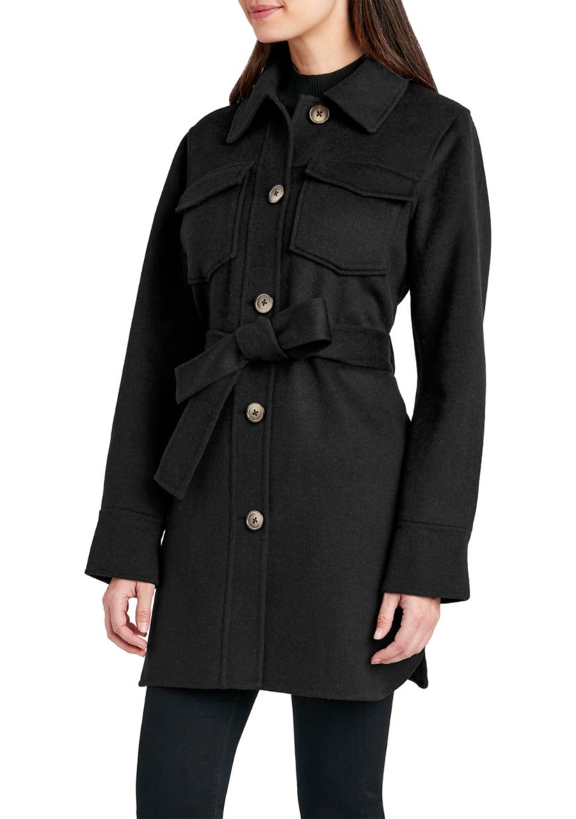 Womens Brooke Double Face Wool Shacket with Belt