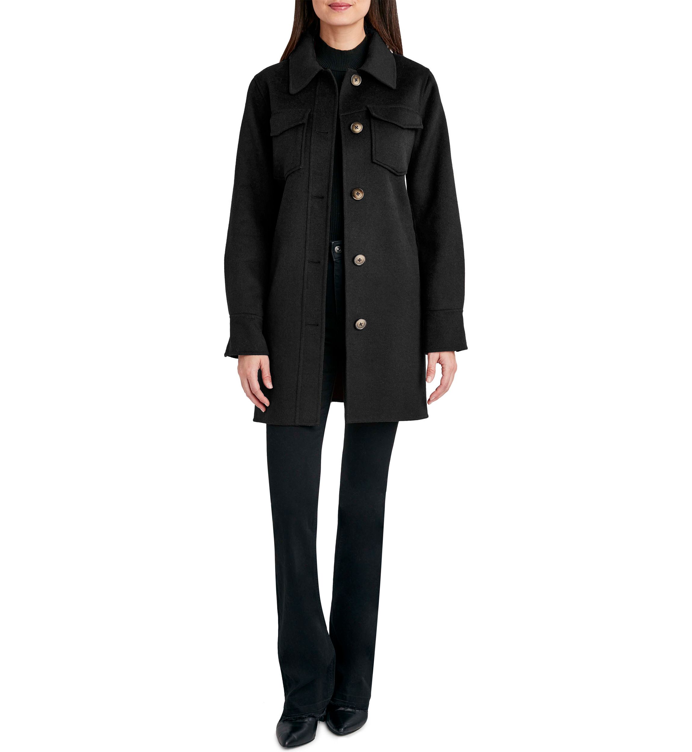 Womens Brooke Double Face Wool Shacket with Belt