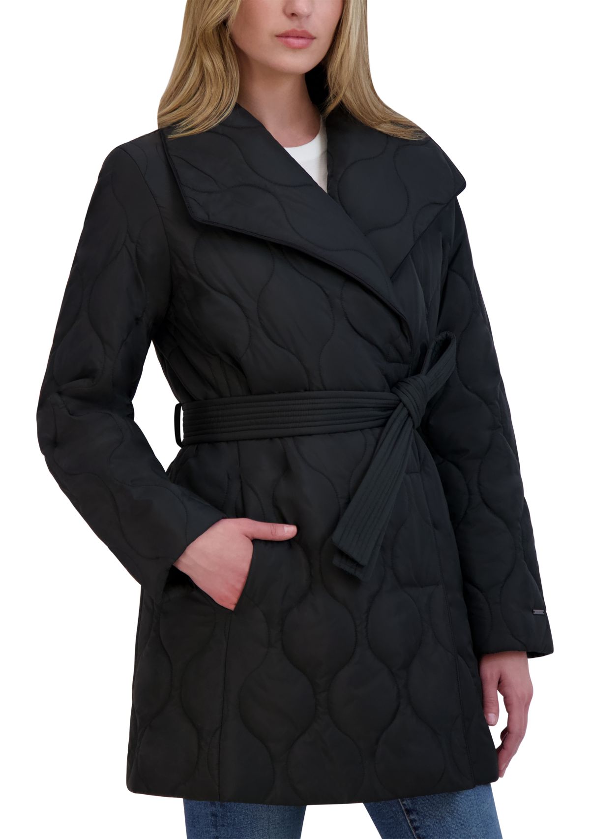 Womens Janelle Quilted Drape Coat