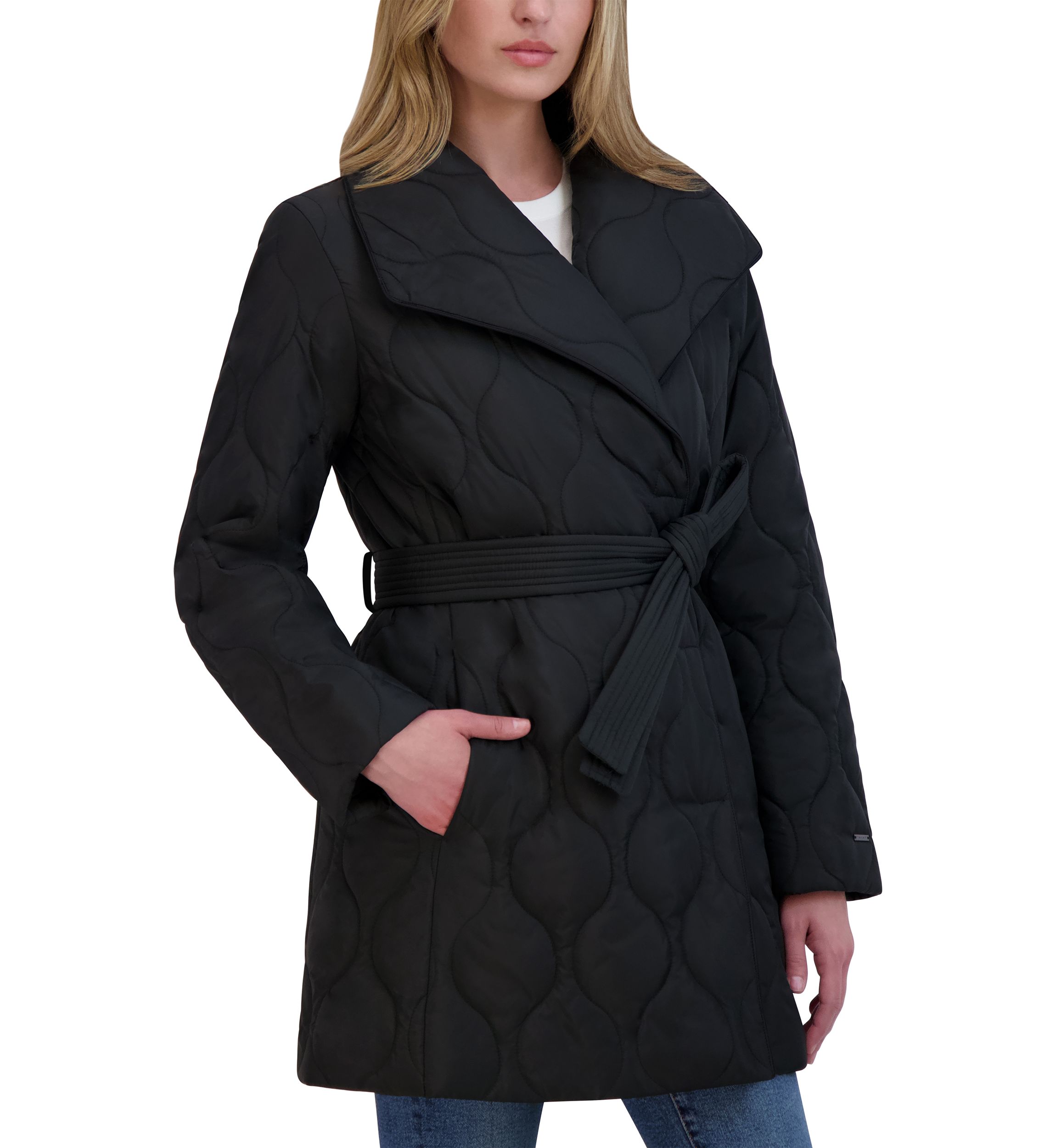 Womens Janelle Quilted Drape Coat