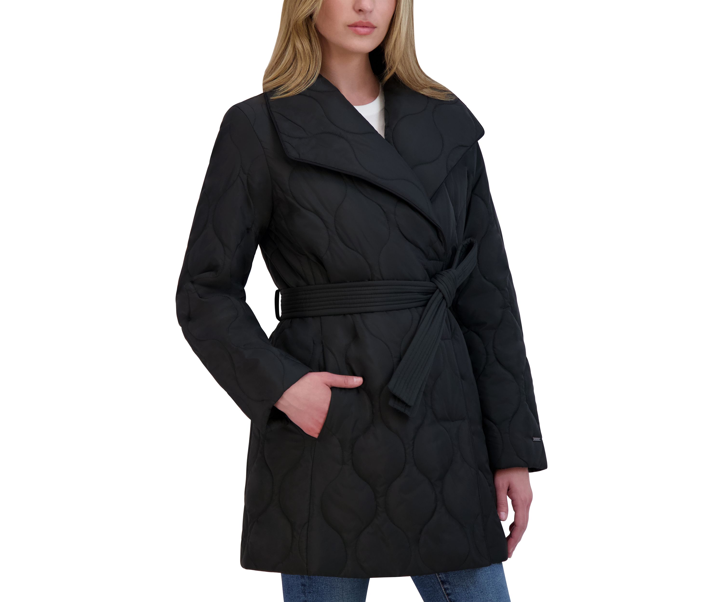 Womens Janelle Quilted Drape Coat