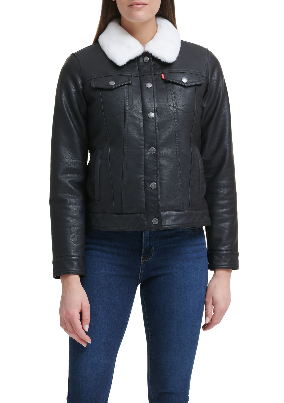 Faux Fur Faux Leather Trucker Jacket