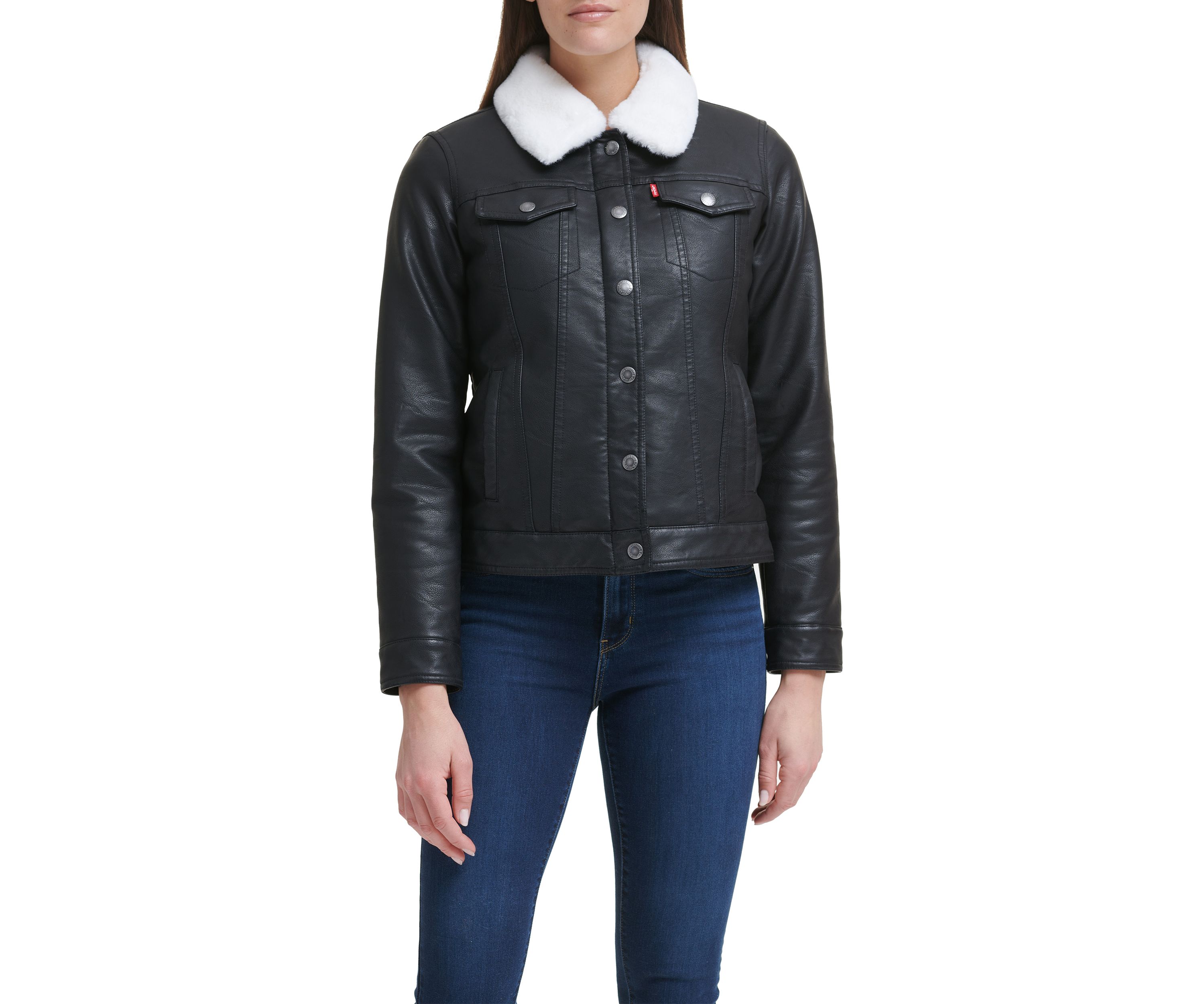 Faux Fur Faux Leather Trucker Jacket