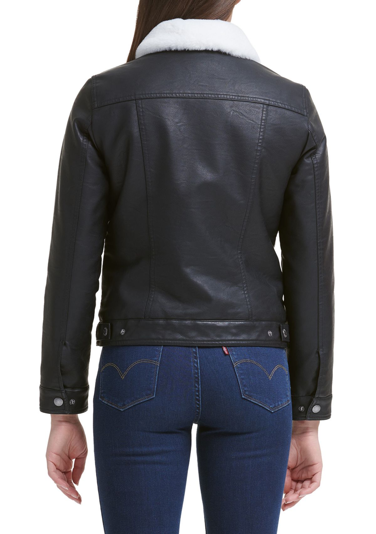 Faux Fur Faux Leather Trucker Jacket