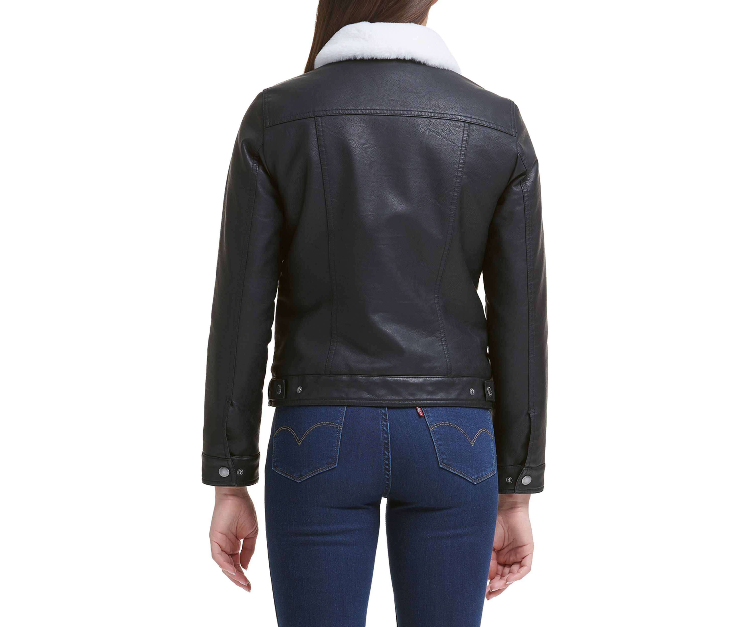 Faux Fur Faux Leather Trucker Jacket