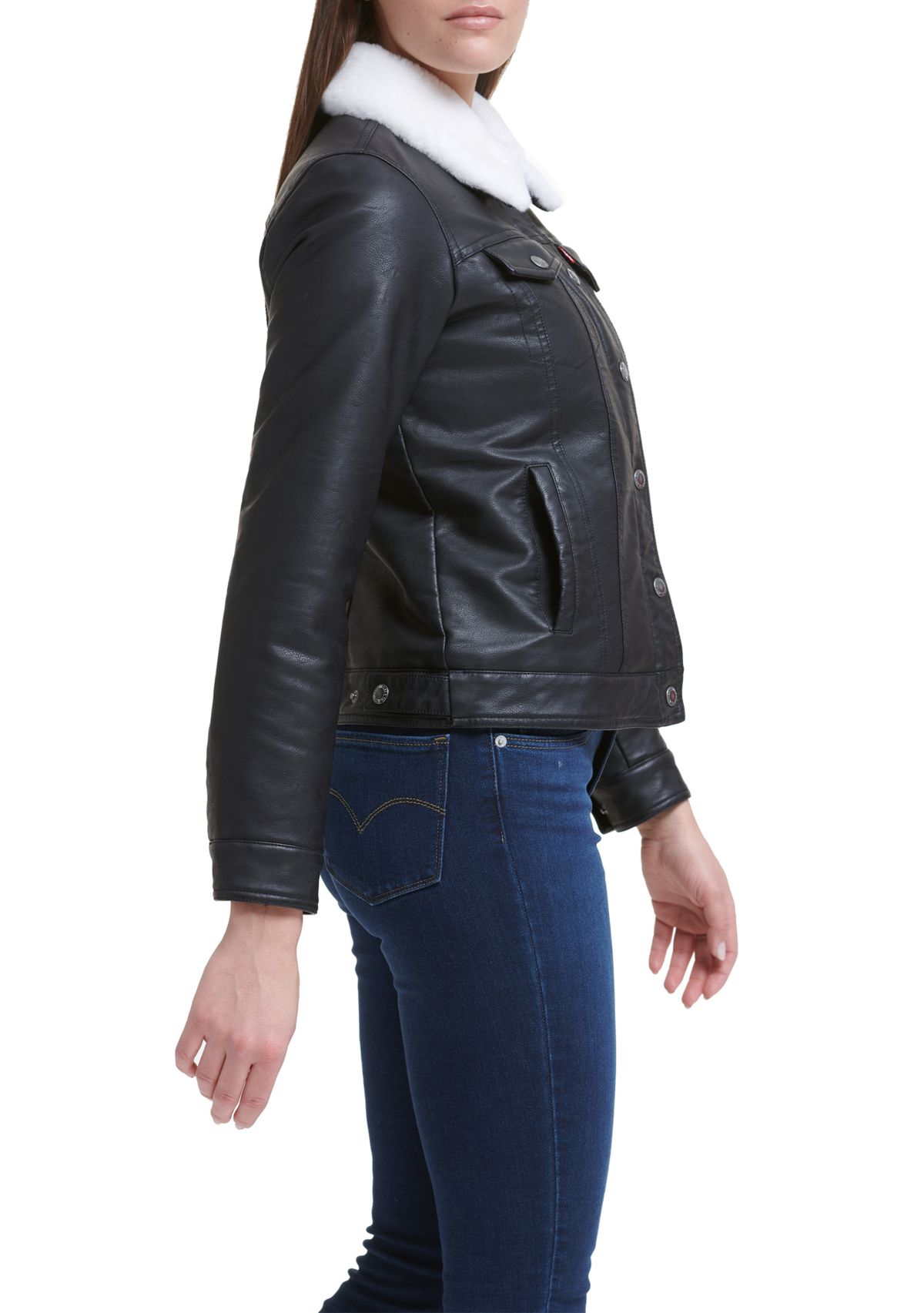 Faux Fur Faux Leather Trucker Jacket