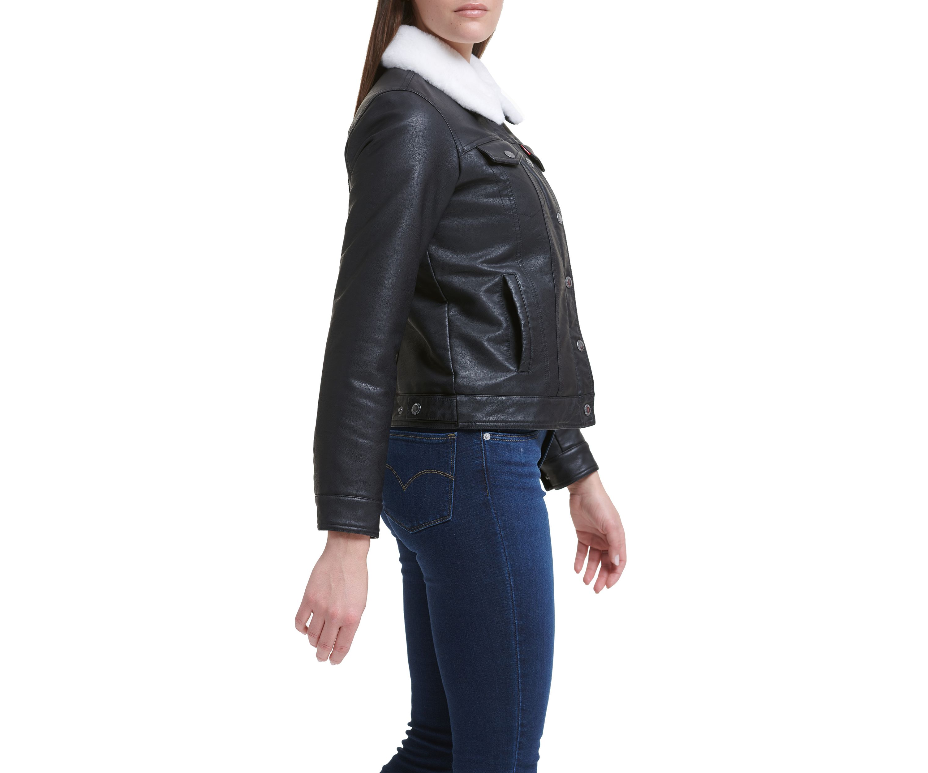 Faux Fur Faux Leather Trucker Jacket