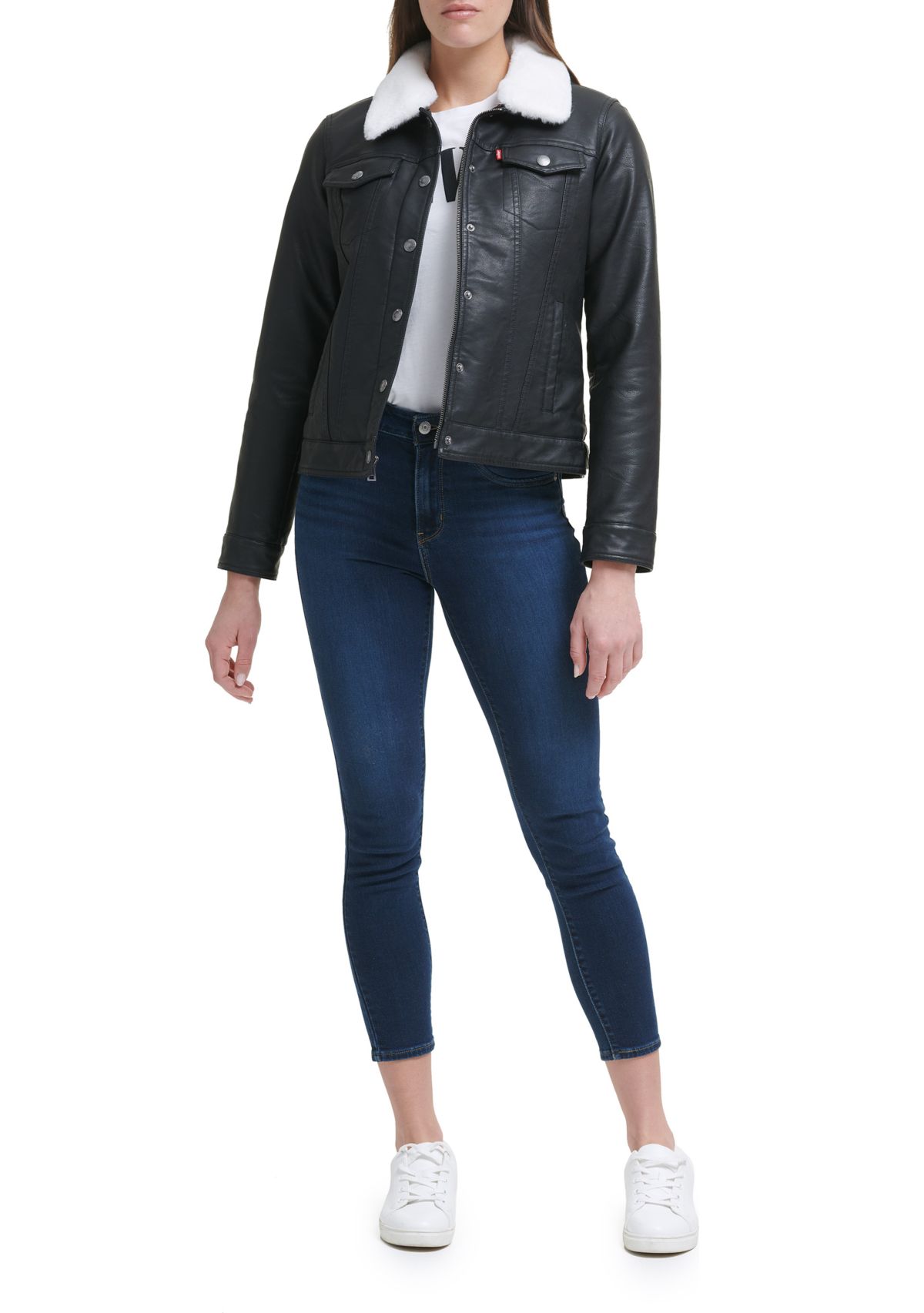 Faux Fur Faux Leather Trucker Jacket