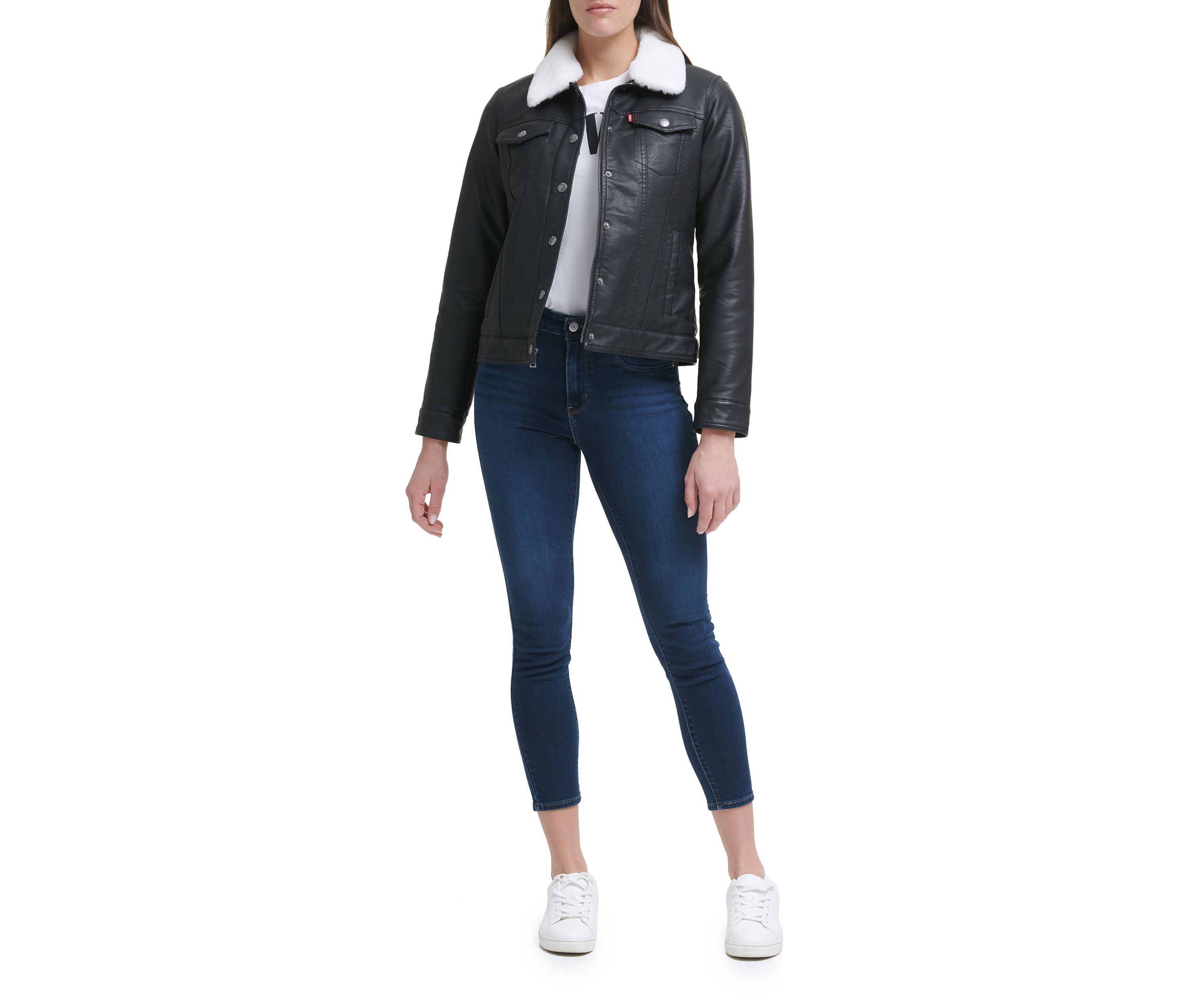 Faux Fur Faux Leather Trucker Jacket
