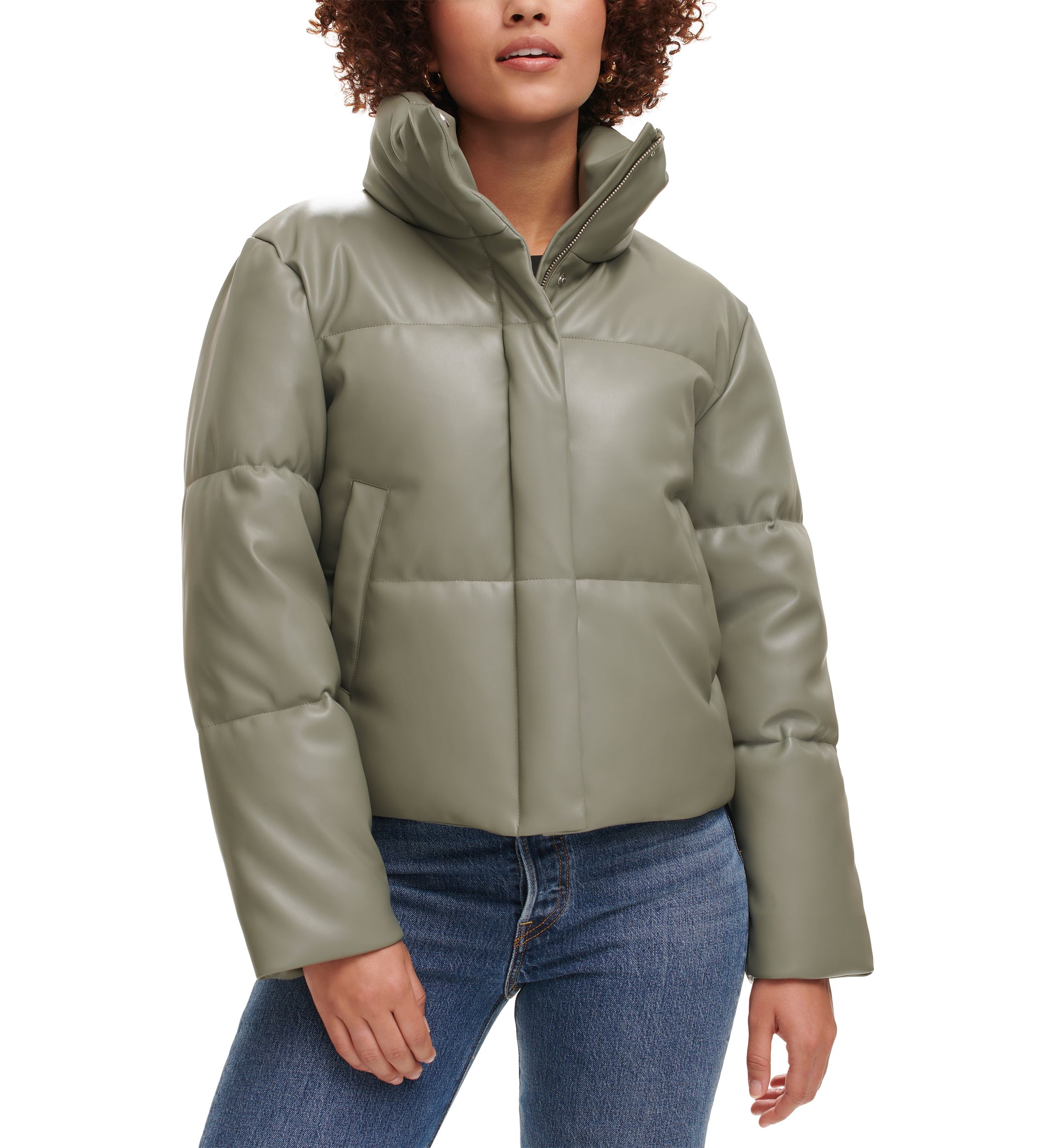 Faux Leather Quilted Puffer Jacket