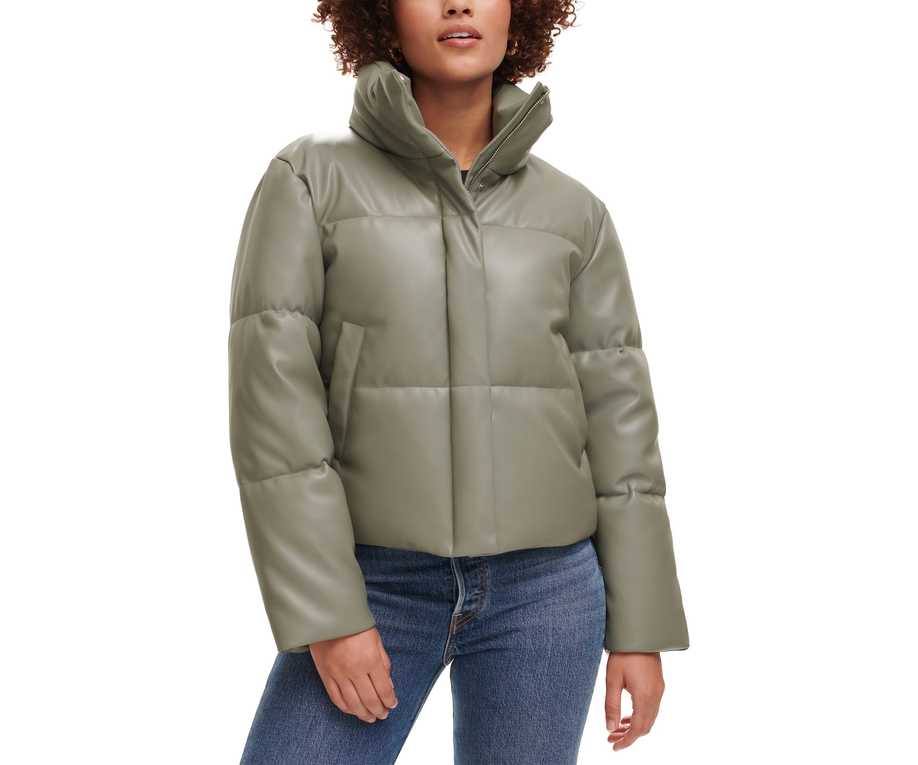 Faux Leather Quilted Puffer Jacket