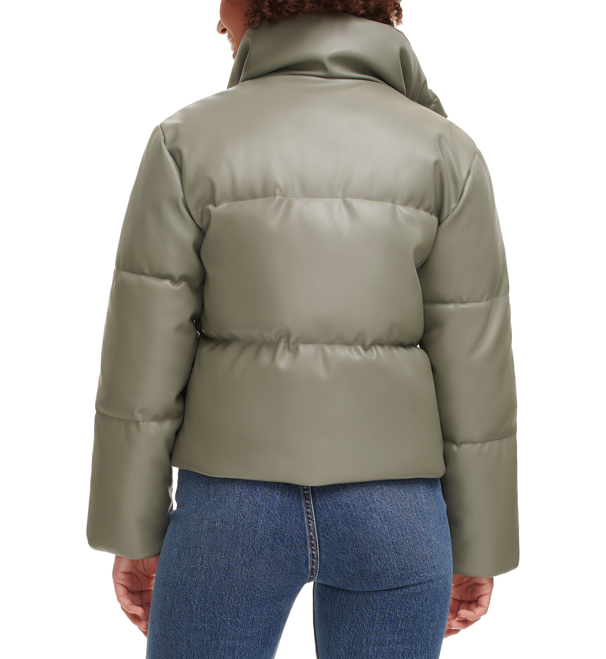 Faux Leather Quilted Puffer Jacket