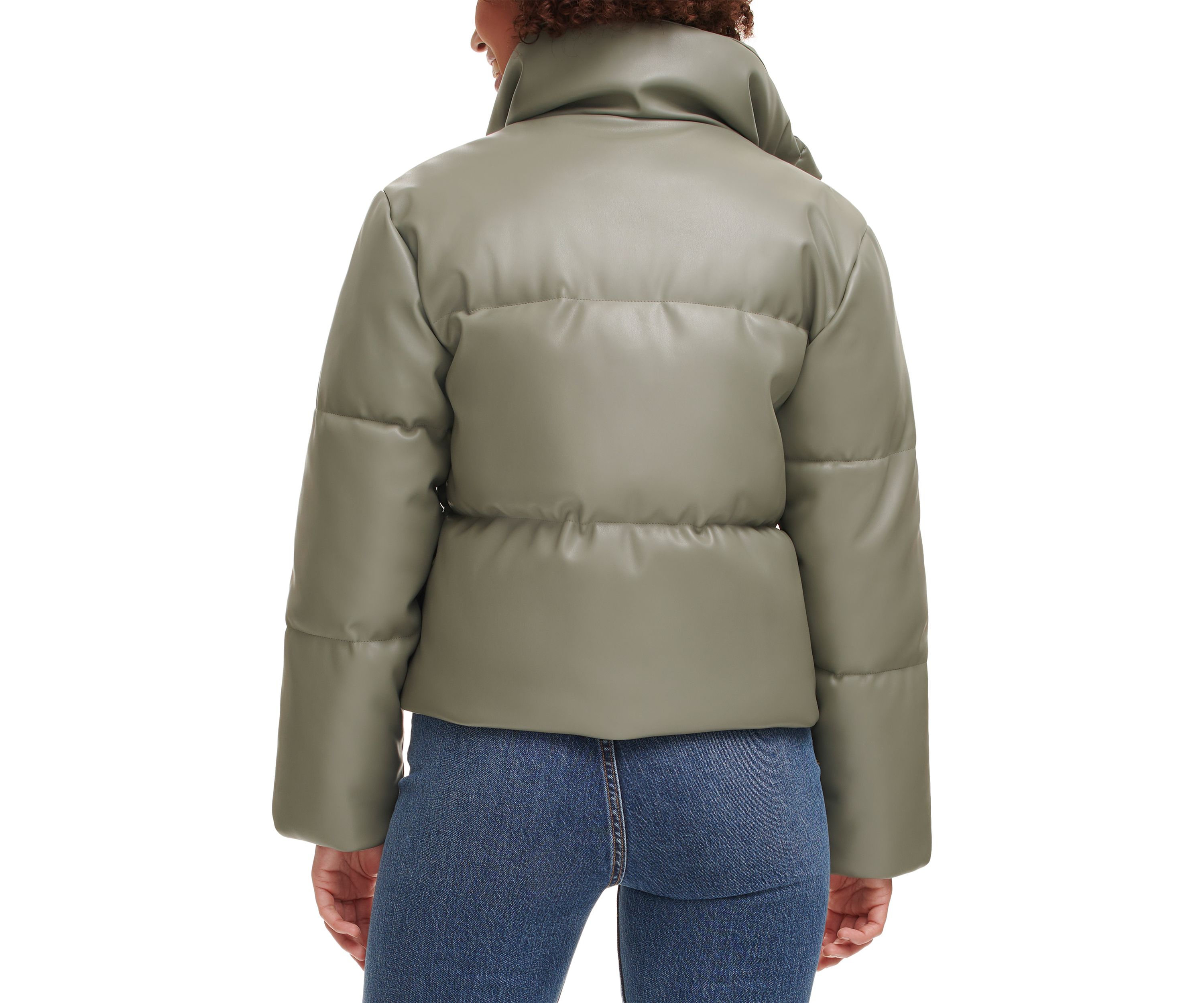Faux Leather Quilted Puffer Jacket