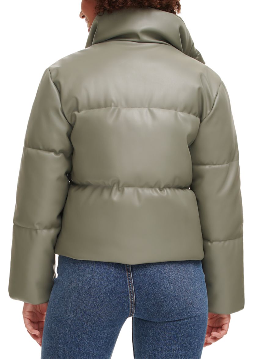 Faux Leather Quilted Puffer Jacket