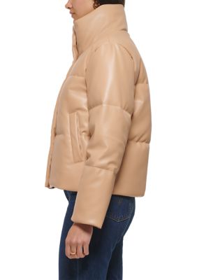 Faux Leather Quilted Puffer Jacket