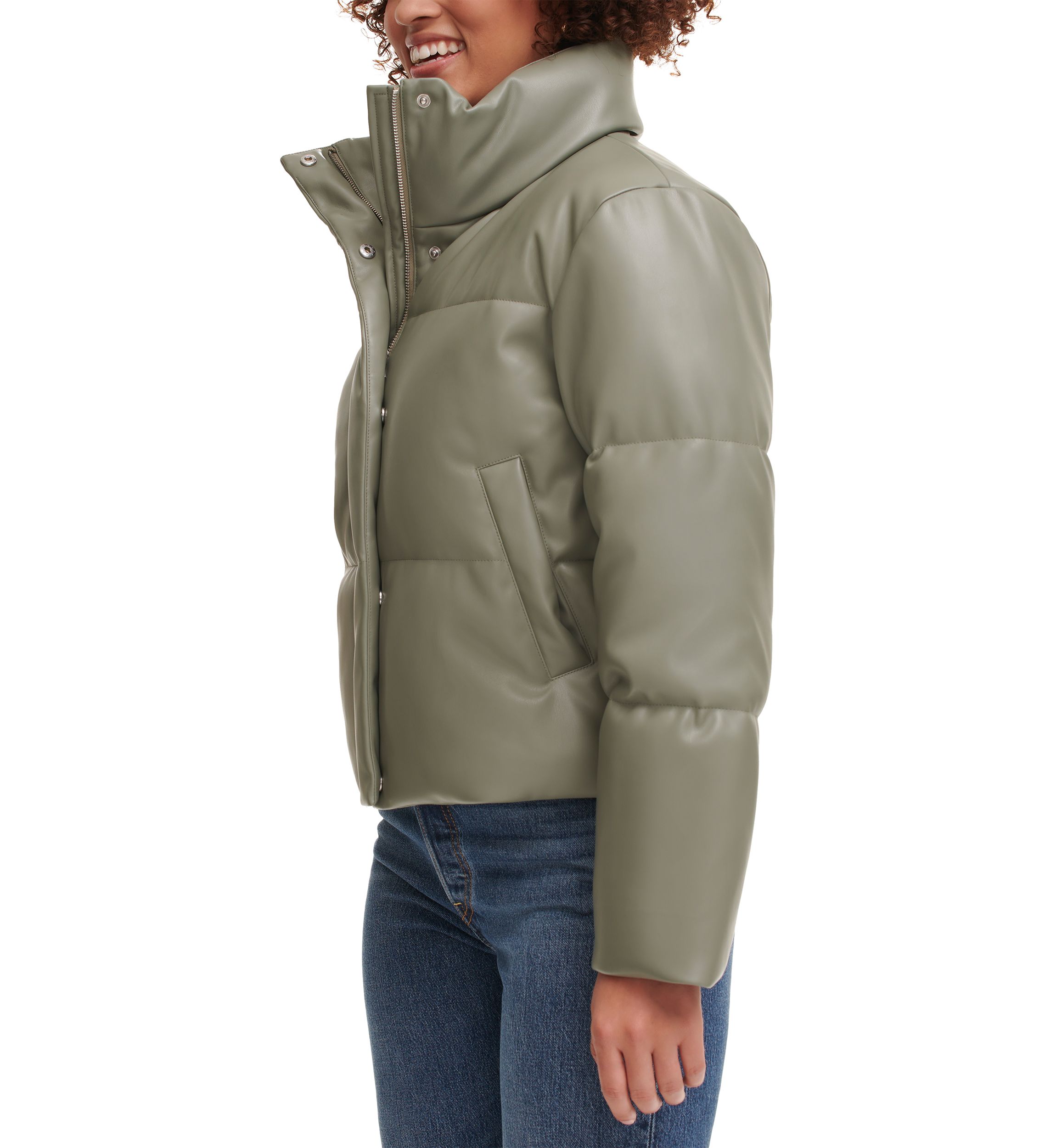 Faux Leather Quilted Puffer Jacket