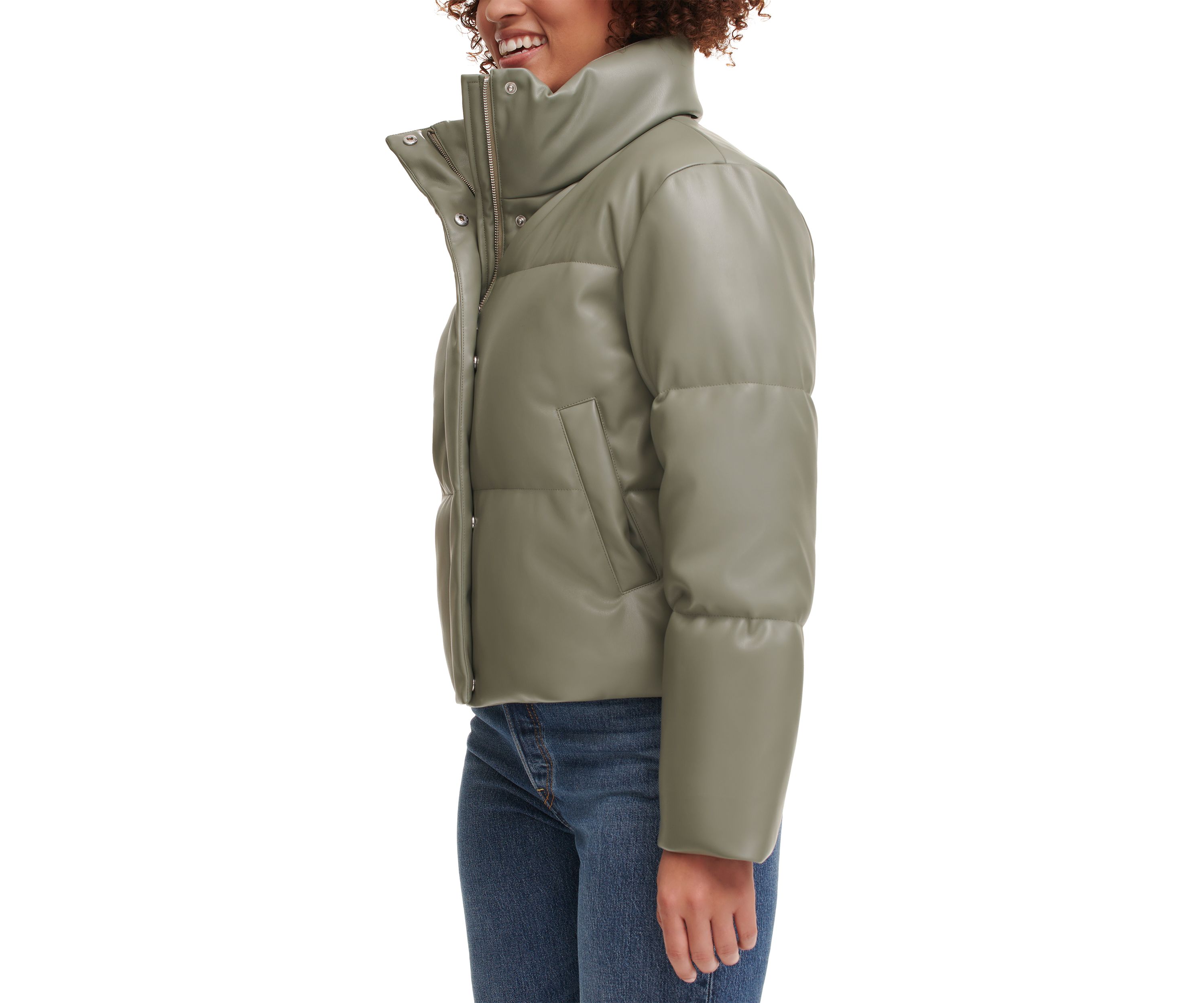 Faux Leather Quilted Puffer Jacket