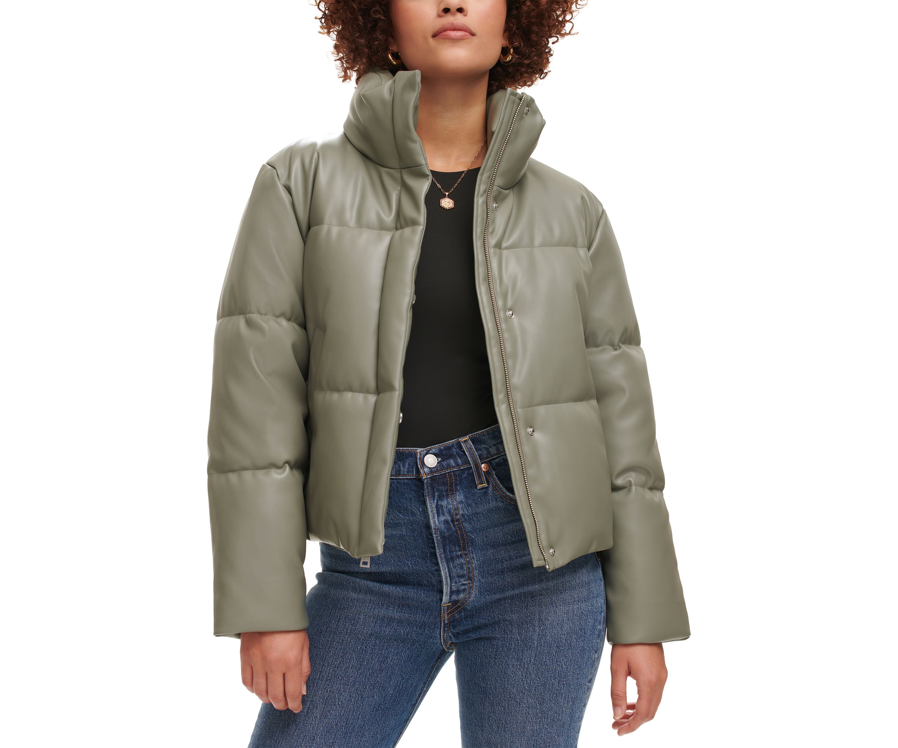 Faux Leather Quilted Puffer Jacket