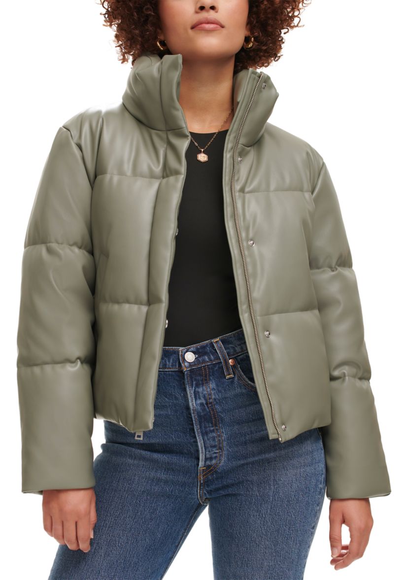 Faux Leather Quilted Puffer Jacket