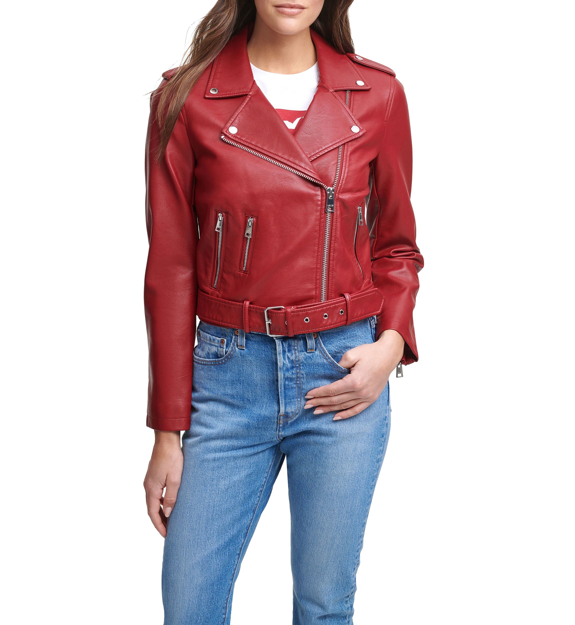 Faux Leather Belted Moto Jacket