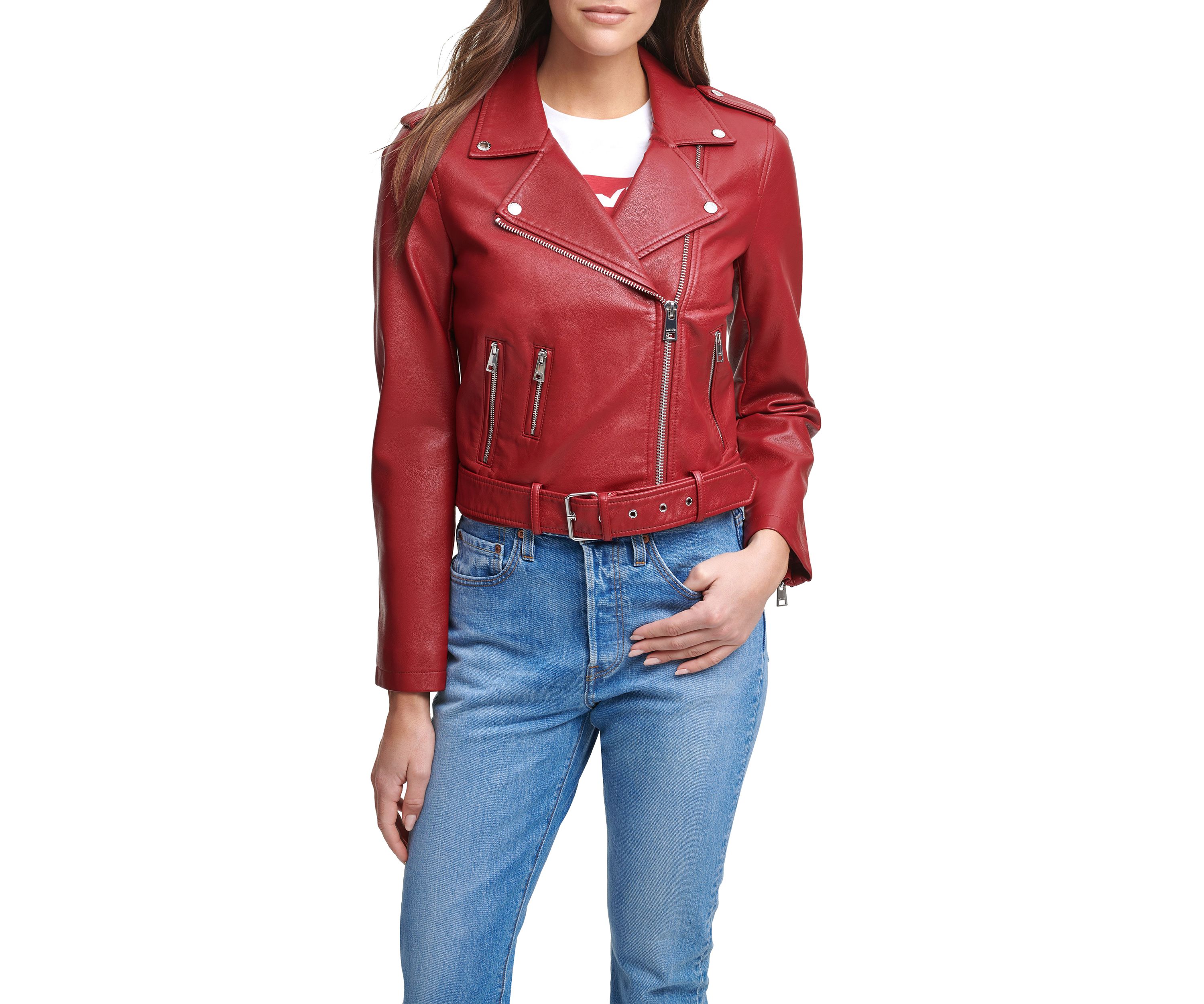 Faux Leather Belted Moto Jacket