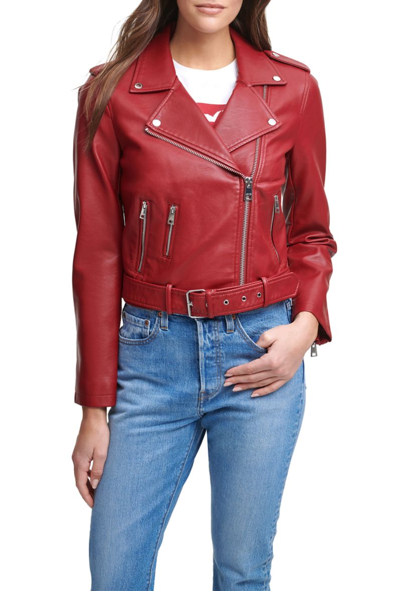 Faux Leather Belted Moto Jacket