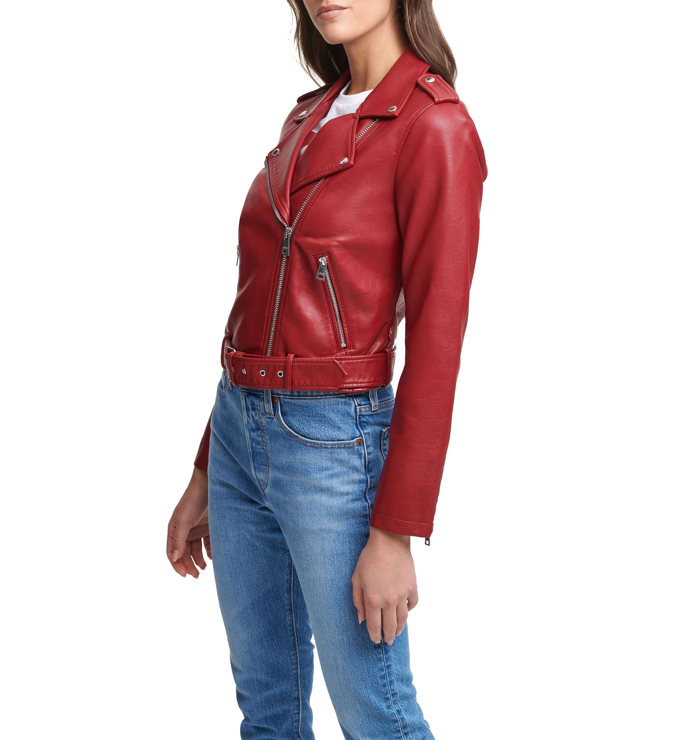 Faux Leather Belted Moto Jacket