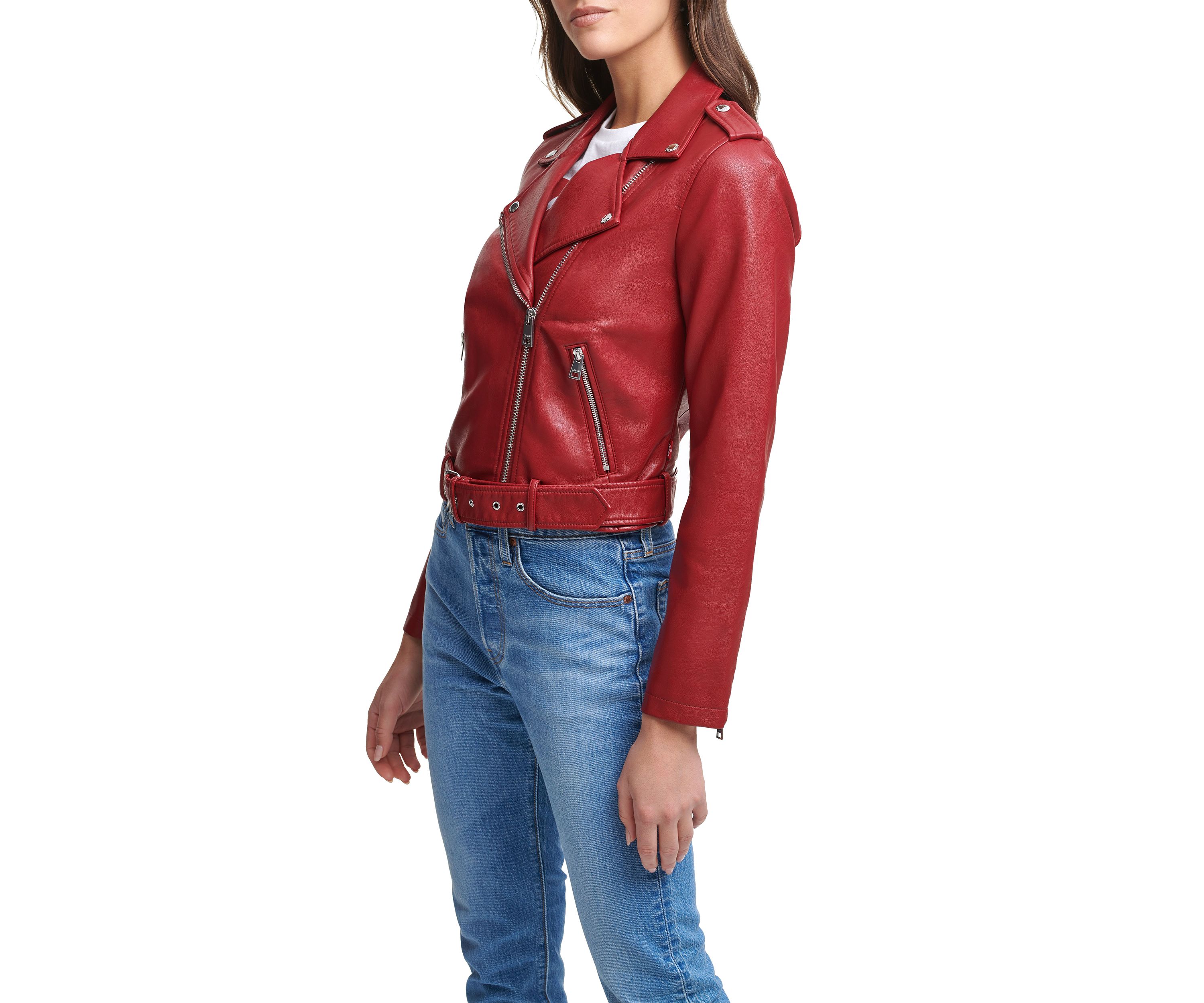 Faux Leather Belted Moto Jacket