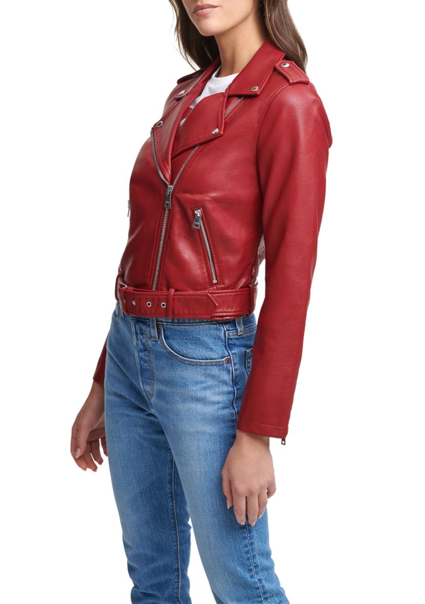 Faux Leather Belted Moto Jacket