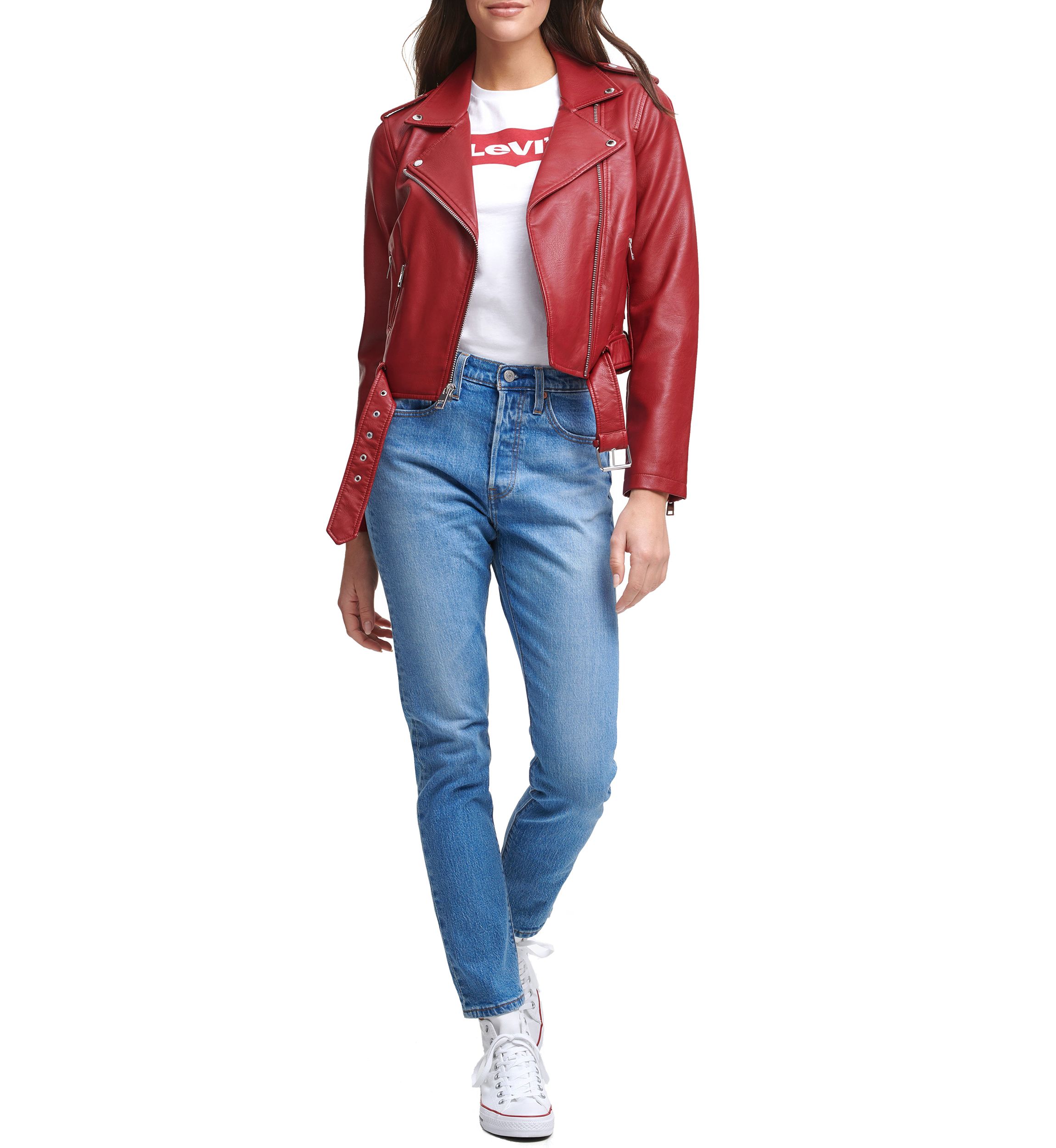 Faux Leather Belted Moto Jacket