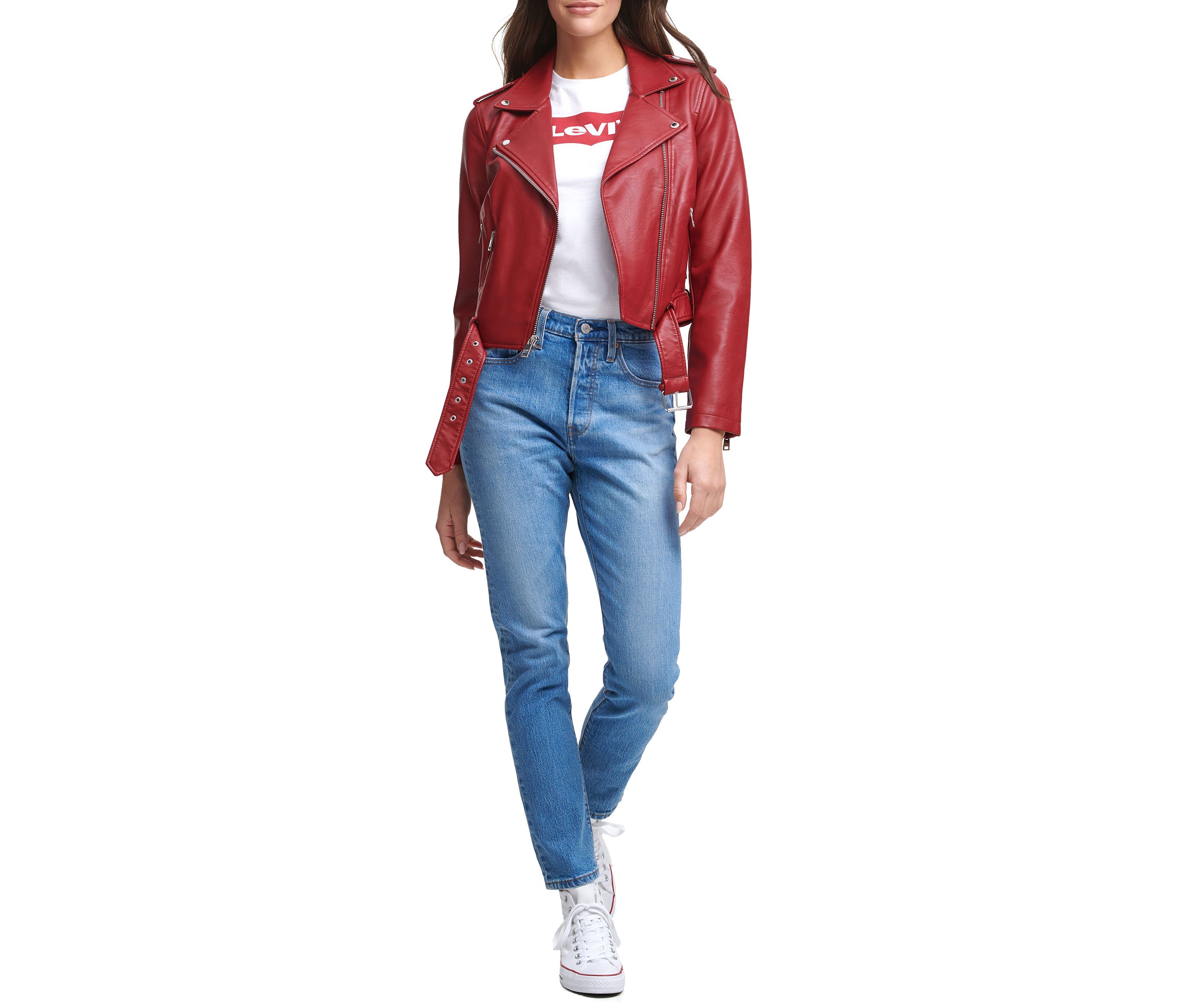 Faux Leather Belted Moto Jacket