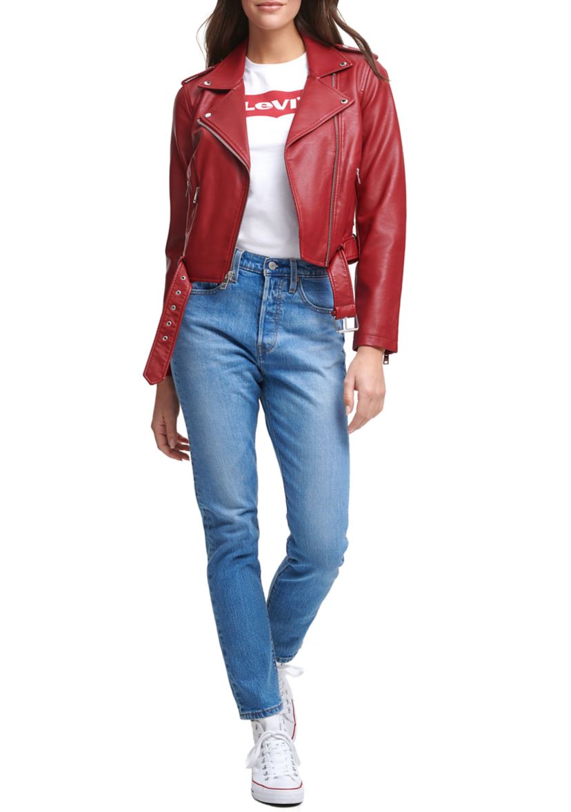 Faux Leather Belted Moto Jacket