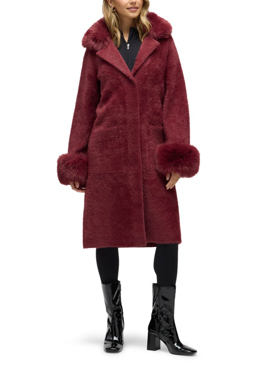 Women’s Longline Elegant Coatigan with Detachable Fur Collar and Cuffs