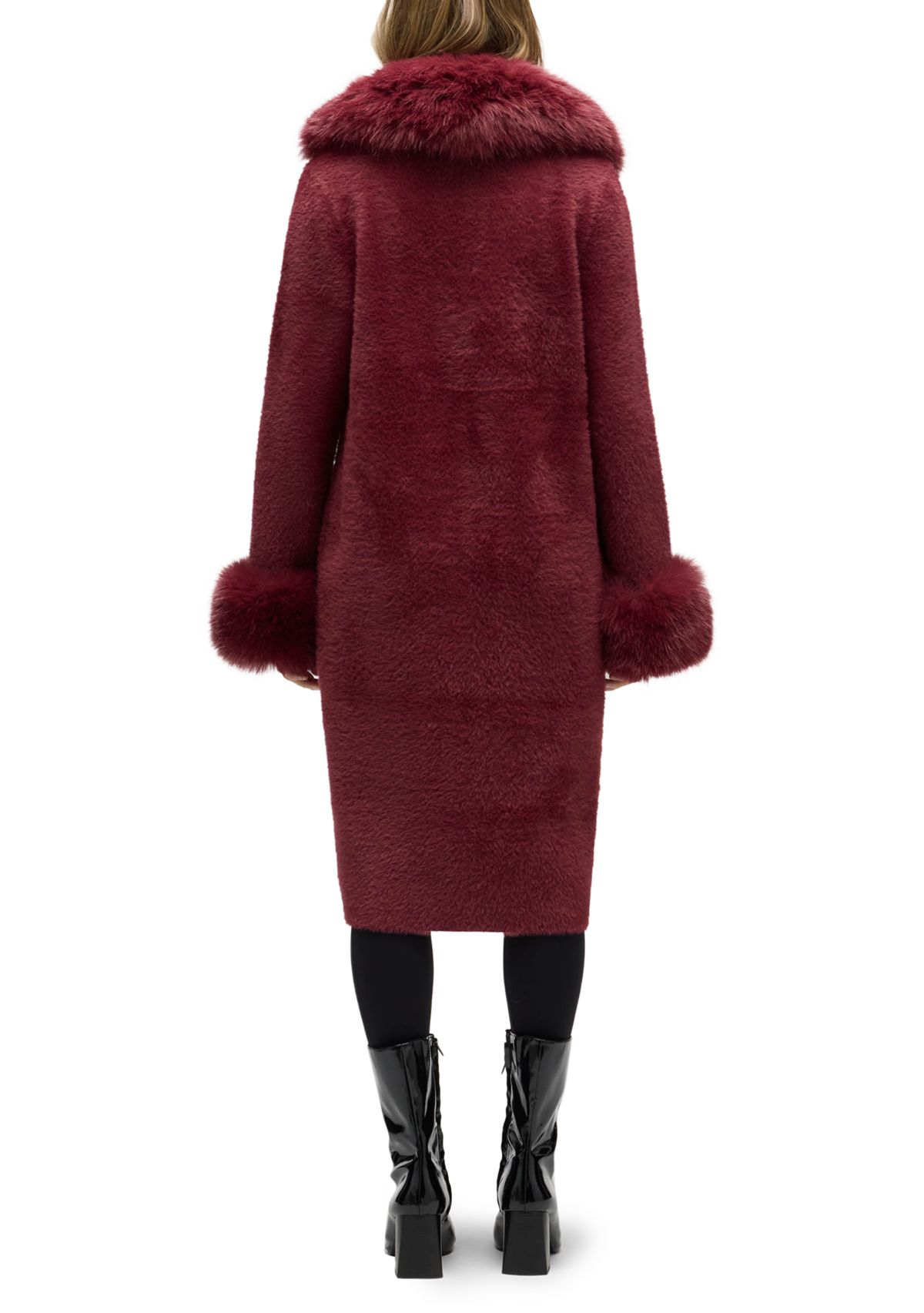 Women’s Longline Elegant Coatigan with Detachable Fur Collar and Cuffs