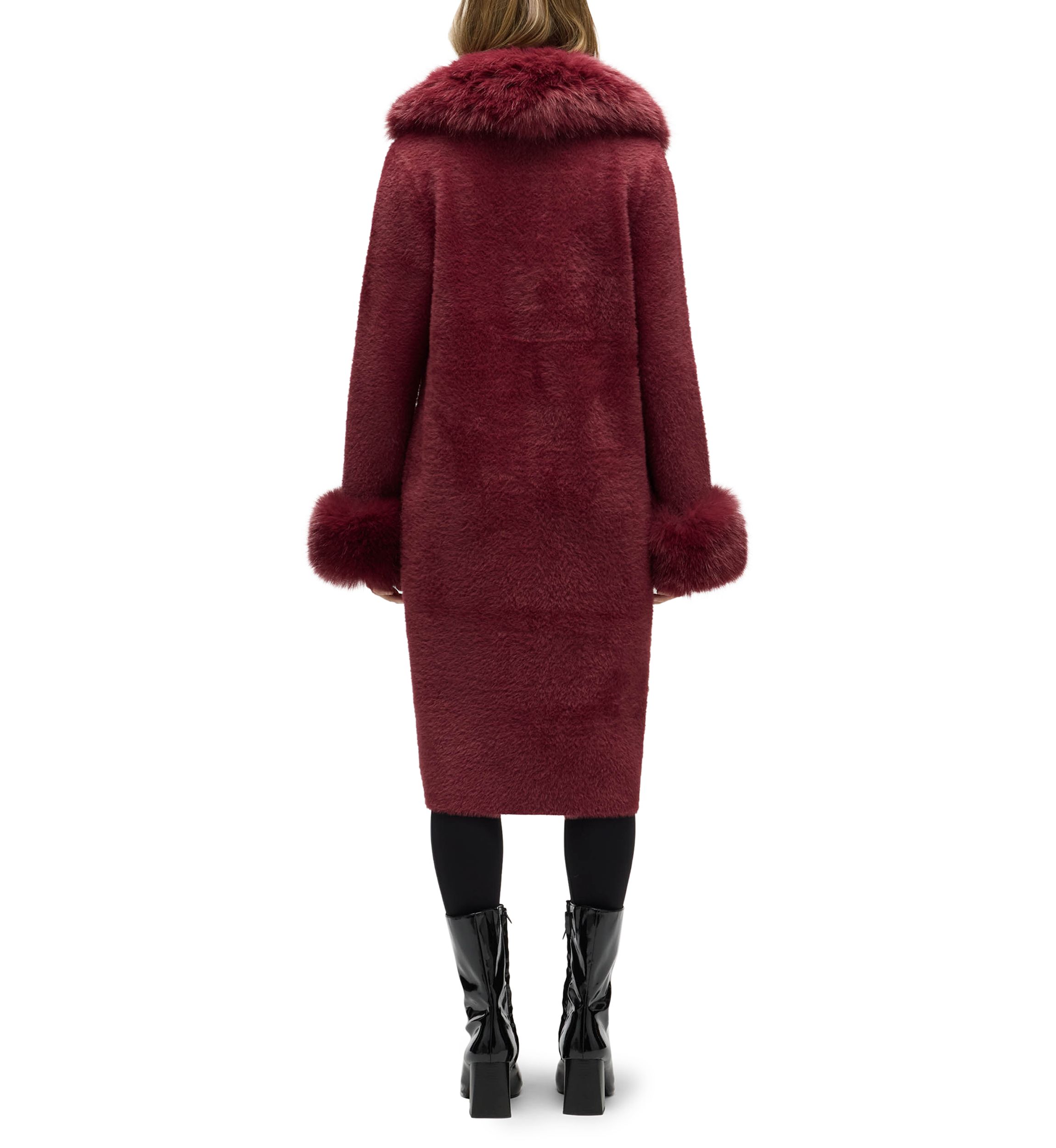 Women’s Longline Elegant Coatigan with Detachable Fur Collar and Cuffs