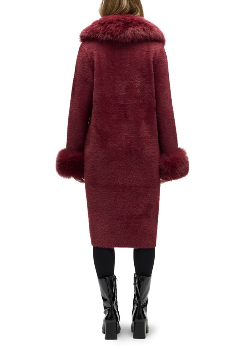 Women’s Longline Elegant Coatigan with Detachable Fur Collar and Cuffs